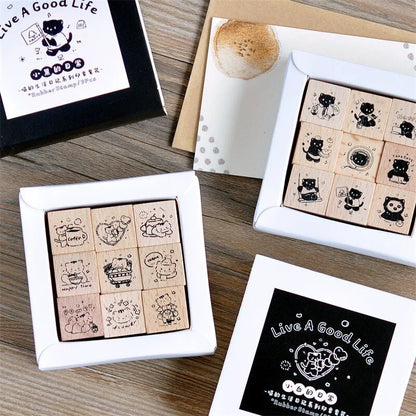 Cute Meow's Life Diary Rubber Stamp | Wooden Stamp Set | Scrapbooking Junk Journal Planner Stamp
