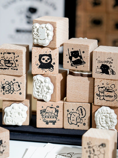 Cute Meow's Life Diary Rubber Stamp | Wooden Stamp Set | Scrapbooking Junk Journal Planner Stamp