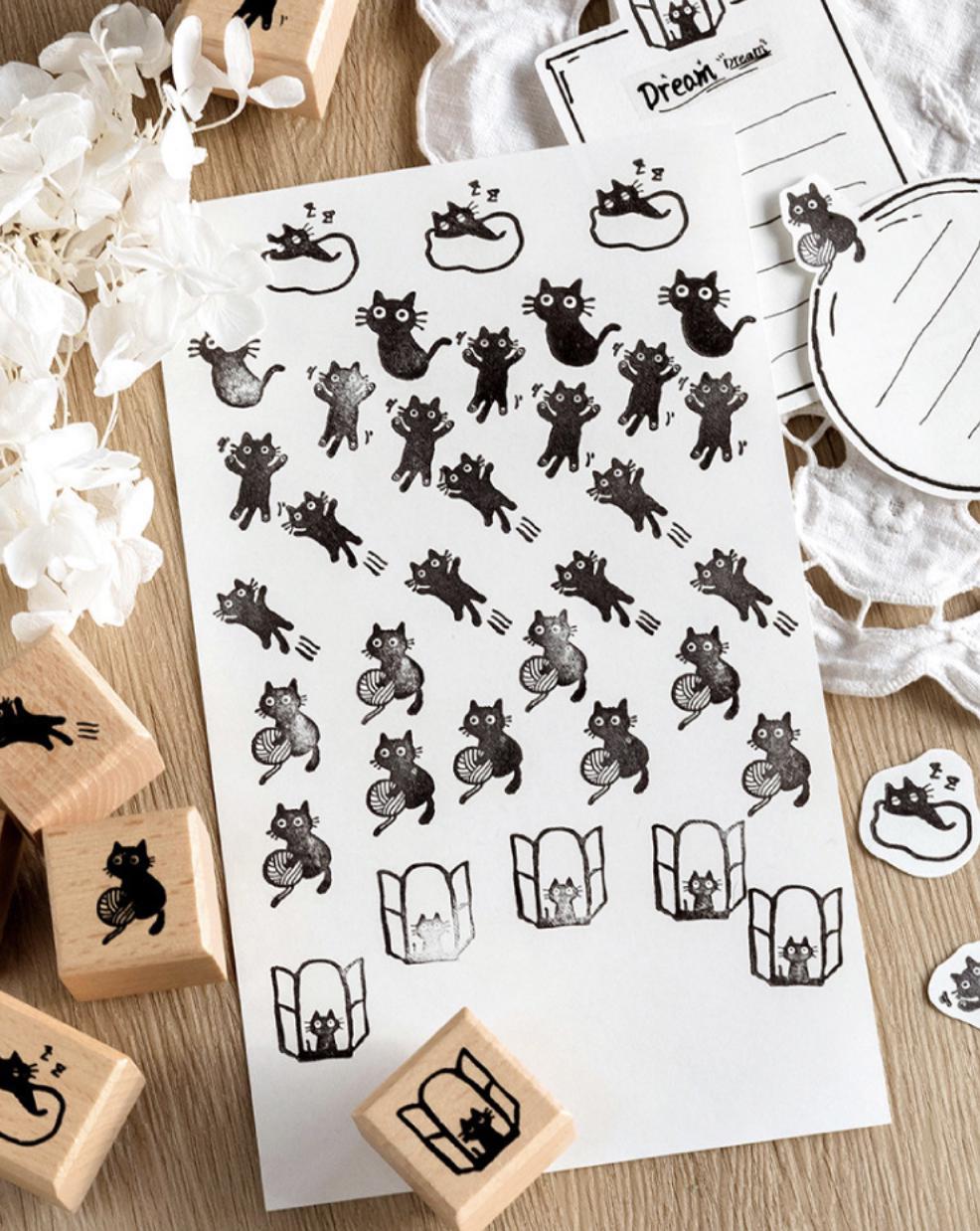 Cute Black Cat Wood Rubber Stamp | Cat Lover Gift | Junk Journal Scrapbooking Planner Accessories Bullet Journal Collage Supplies