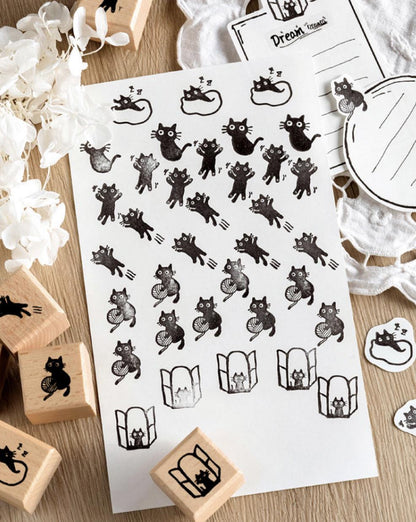 Cute Black Cat Wood Rubber Stamp | Cat Lover Gift | Junk Journal Scrapbooking Planner Accessories Bullet Journal Collage Supplies