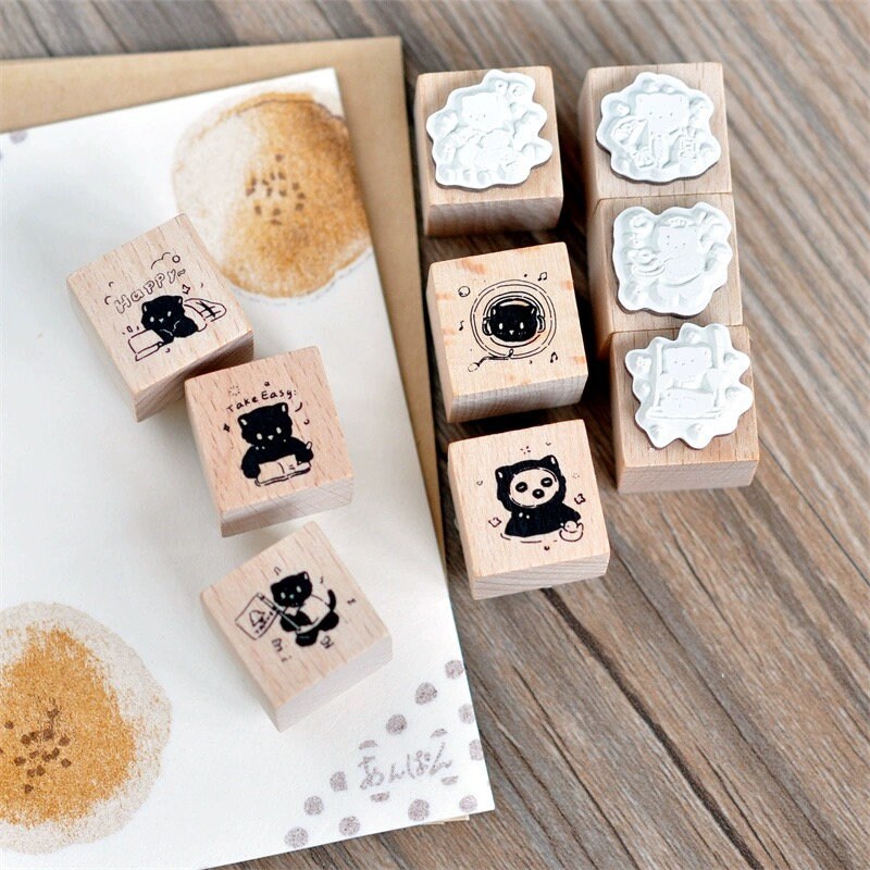 Cute Meow's Life Diary Rubber Stamp | Wooden Stamp Set | Scrapbooking Junk Journal Planner Stamp