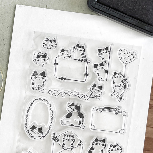 Cute Cat Clear Stamp | Lover Couple Transparent Rubber Stamp Set | Planner Bullet Journal Journaling Supply TN Accessories