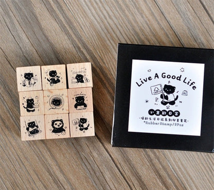 Cute Meow's Life Diary Rubber Stamp | Wooden Stamp Set | Scrapbooking Junk Journal Planner Stamp