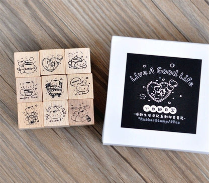 Cute Meow's Life Diary Rubber Stamp | Wooden Stamp Set | Scrapbooking Junk Journal Planner Stamp