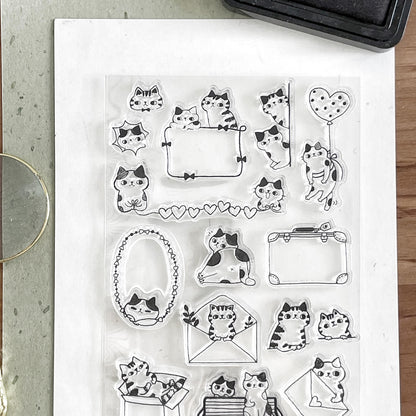 Cute Cat Clear Stamp | Lover Couple Transparent Rubber Stamp Set | Planner Bullet Journal Journaling Supply TN Accessories