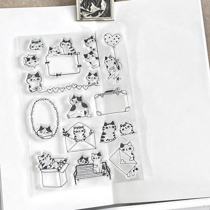 Cute Cat Clear Stamp | Lover Couple Transparent Rubber Stamp Set | Planner Bullet Journal Journaling Supply TN Accessories