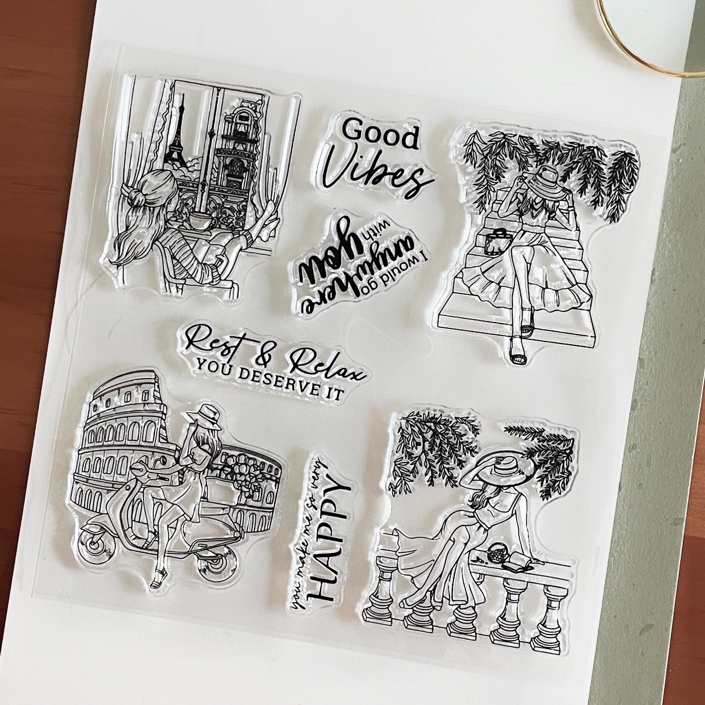 Traveling Girl Clear Stamp | Travel Lover Transparent Rubber Stamps | Bullet Journal Planner Accessories Craft Scrapbooking Supplies