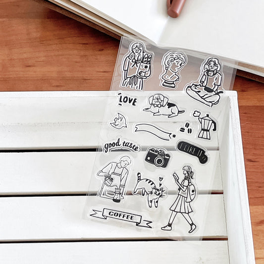 Cute Girl Coffee Lover Clear Stamp | Transparent Rubber Stamps | Bullet Journal Planner Accessories Card Making