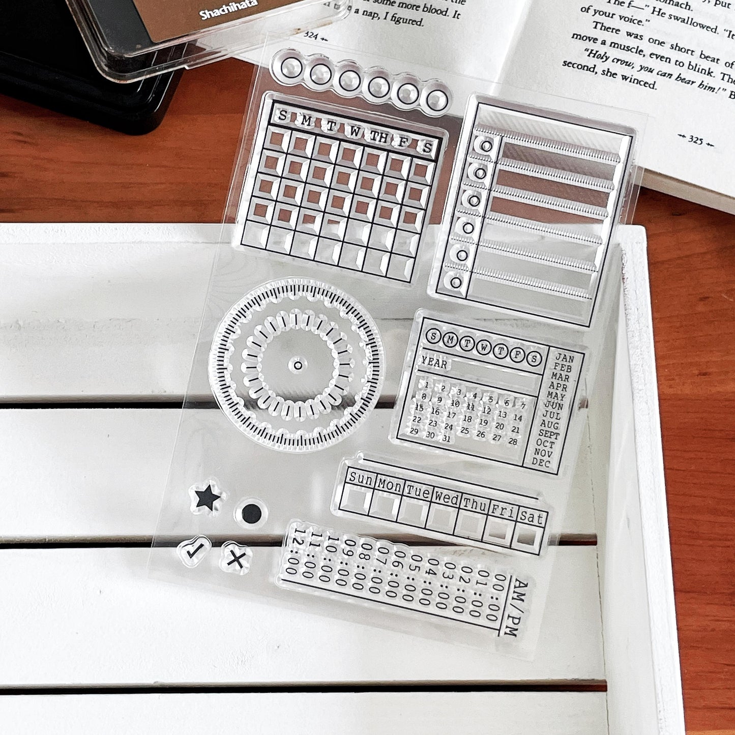 Weekly Plan Clear Stamp | Calendar Habit Tracker Timeline Checklist Transparent Rubber Stamps | Bullet Journal Planner Accessories