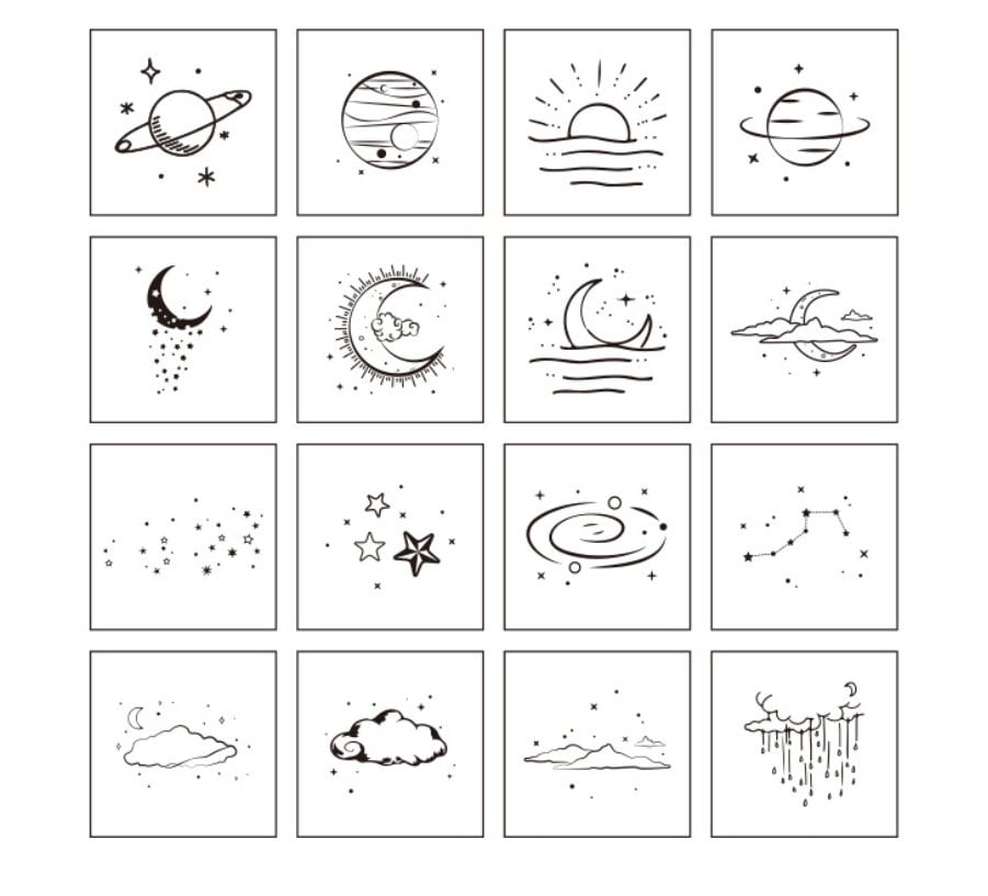 16pcs Galaxy Star Rubber Stamp | Wooden Stamp Set | Scrapbooking Stamp | Planner Stamp | Bullet Journal | Midori Traveler’s Notebook