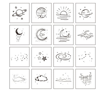 16pcs Galaxy Star Rubber Stamp | Wooden Stamp Set | Scrapbooking Stamp | Planner Stamp | Bullet Journal | Midori Traveler’s Notebook