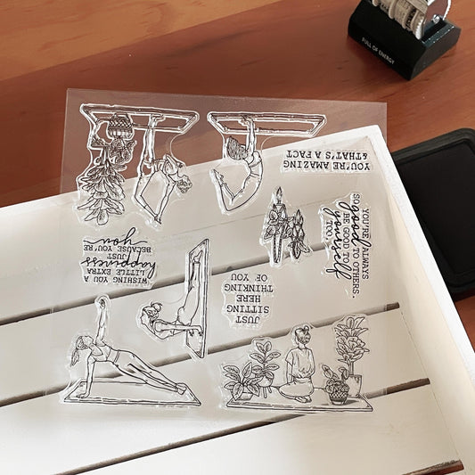 Yoga Girl Clear Stamp | Sport Exercise Girl Transparent Rubber Stamps | Bullet Journal Planner Accessories Craft Scrapbooking Supplies