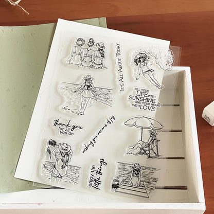 Girls on Holiday Clear Stamp | Sea Beach Sunshine Transparent Rubber Stamps | Card Making Scrapbooking Stamping Supplies