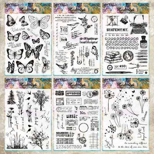 Retro Butterfly Bird Nature Journal Clear Stamp | Vintage Decorative Transparent Rubber Stamps | Bullet Journal Planner Accessories Supplies