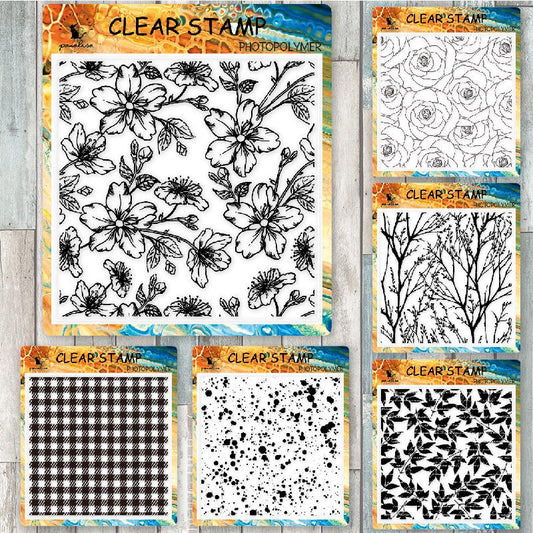 Plaid Leaf Flower Pattern Background Clear Stamp | Planner Notebook Transparent Rubber Stamps| Bullet Journal Planner Accessories Supplies