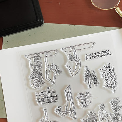 Yoga Girl Clear Stamp | Sport Exercise Girl Transparent Rubber Stamps | Bullet Journal Planner Accessories Craft Scrapbooking Supplies