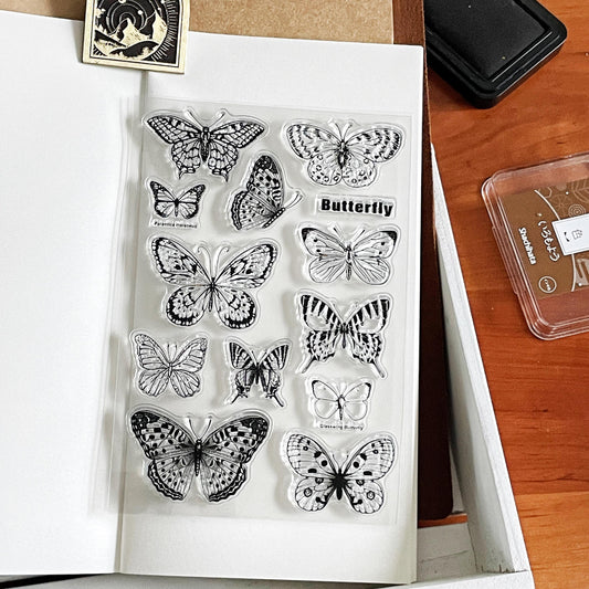 Retro Butterfly Journal Clear Stamp | Vintage Decorative Transparent Rubber Stamps | Bullet Journal Planner Accessories Supplies