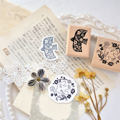 Flower Birds Rubber Stamps | Bird and Flower Wreath Wooden Stamp | Scrapbooking Junk Journal Planner Stamp