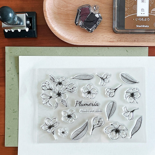 Plumeria Flower Rubber Stamp | Flora and Fauna Bloom Transparent Clear Stamp | Scrapbooking Planner Bullet Journal Stamp Supplies