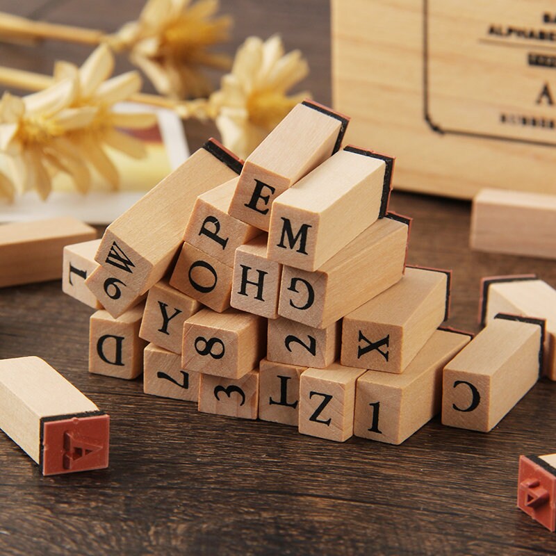 Must Have Basic Rubber Stamp Set |  Alphabet and Number | Planner Journal Wooden Stamp Set