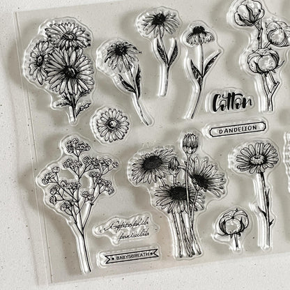 Wild Flower Clear Silicone Stamp | Flora Bloom Transparent Rubber Stamps | Bullet Journal Planner Accessories Supplies Card Making