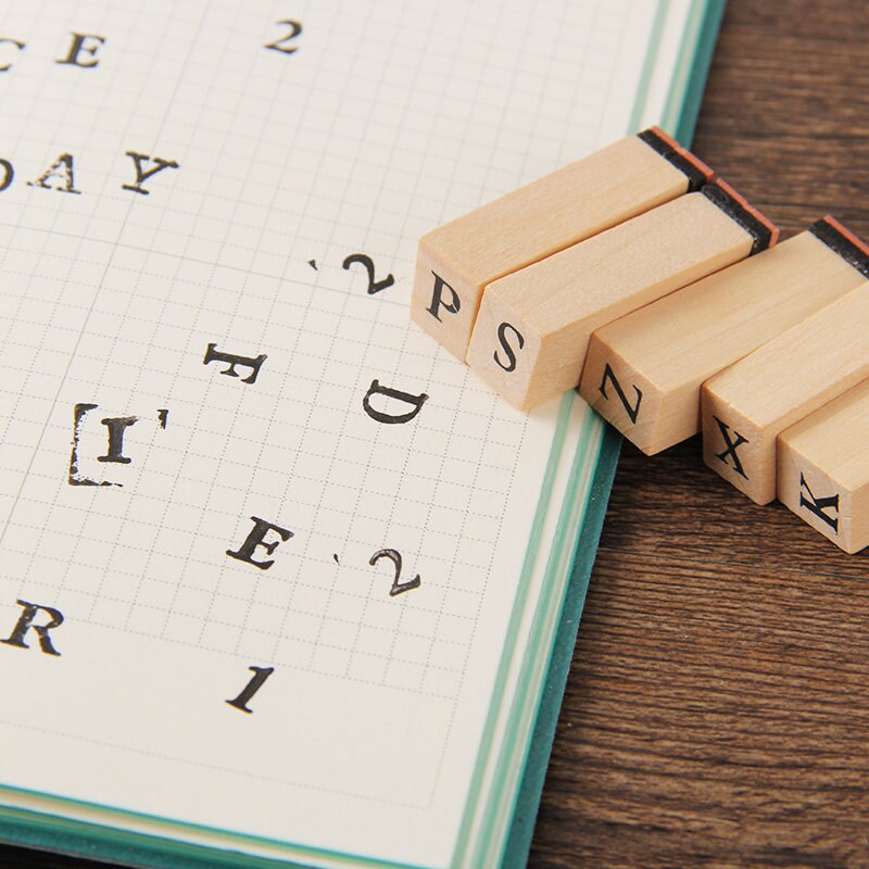 Must Have Basic Rubber Stamp Set |  Alphabet and Number | Planner Journal Wooden Stamp Set