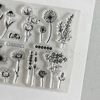 Wild Flower Clear Silicone Stamp | Flora Bloom Transparent Rubber Stamps | Bullet Journal Planner Accessories Supplies Card Making