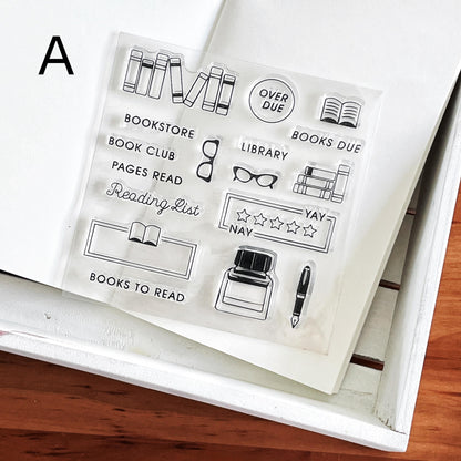 Reading Book Review Clear Stamp | Reading Tracker Book Lover Bookish Transparent Rubber Stamps | Bullet Journal Planner Accessories