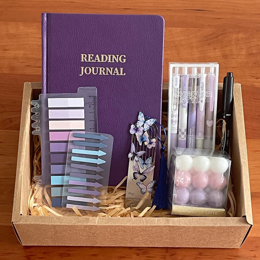 Purple Booklover's Dream Gift Set | Reading Essential | A5 Reading Journal Book Annotation Kit Candle | Bookworm for Her | Reading Girl