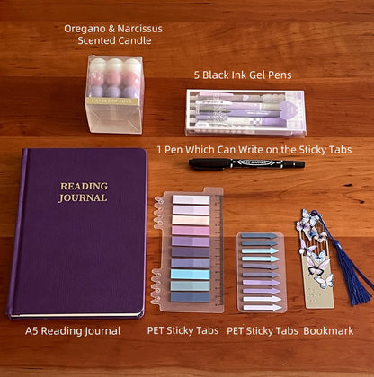 Purple Booklover's Dream Gift Set | Reading Essential | A5 Reading Journal Book Annotation Kit Candle | Bookworm for Her | Reading Girl