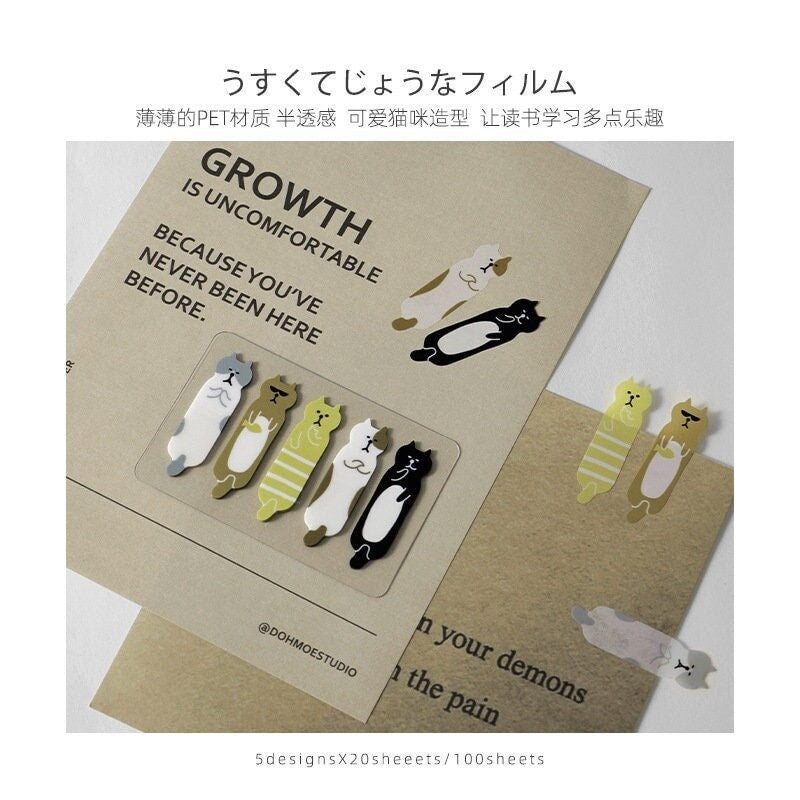 Kawaii Cats Transparent Sticky Tabs | Book Annotation Book Tabs | Index Tabs | Page Markers | Page Tabs for Annotating Books for Book Lover