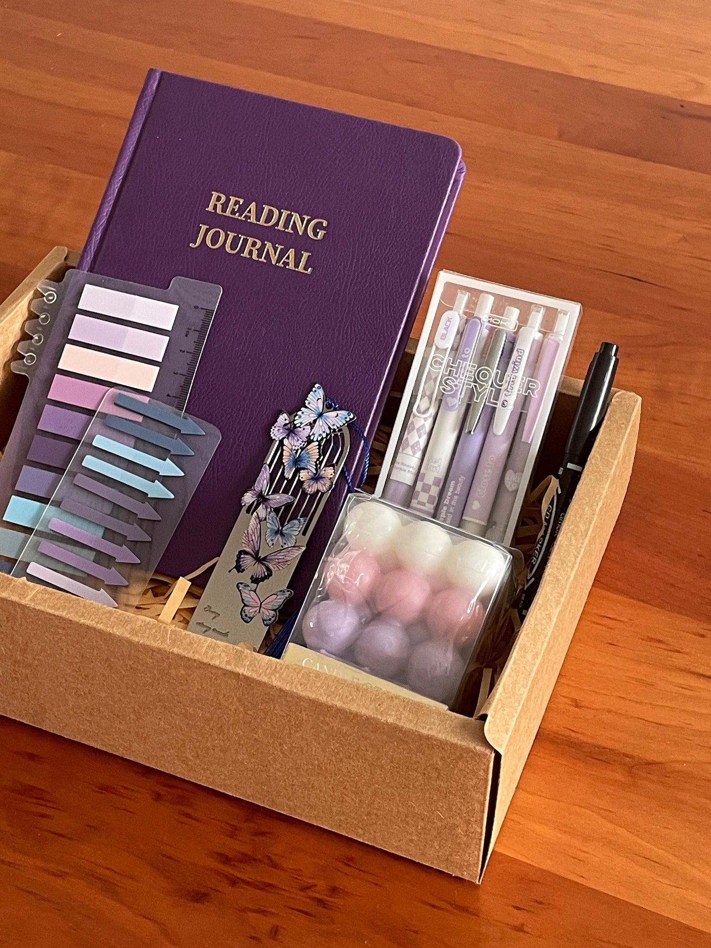 Purple Booklover's Dream Gift Set | Reading Essential | A5 Reading Journal Book Annotation Kit Candle | Bookworm for Her | Reading Girl