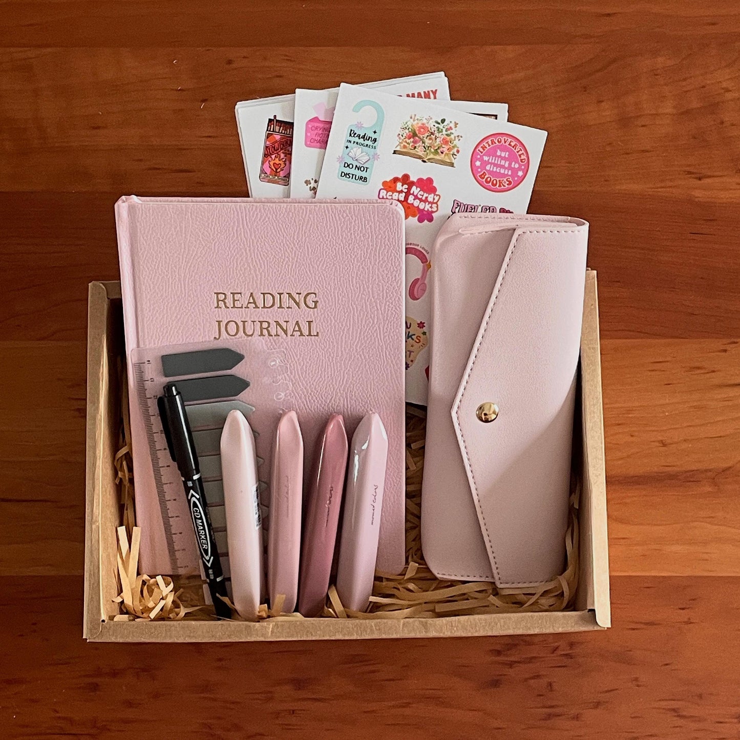 Luxury Pink Booklover Gift Set | Reading Accessories | A5 Reading Journal Stickers Book Annotation Kit | Bookworm for Her | Reading Gift