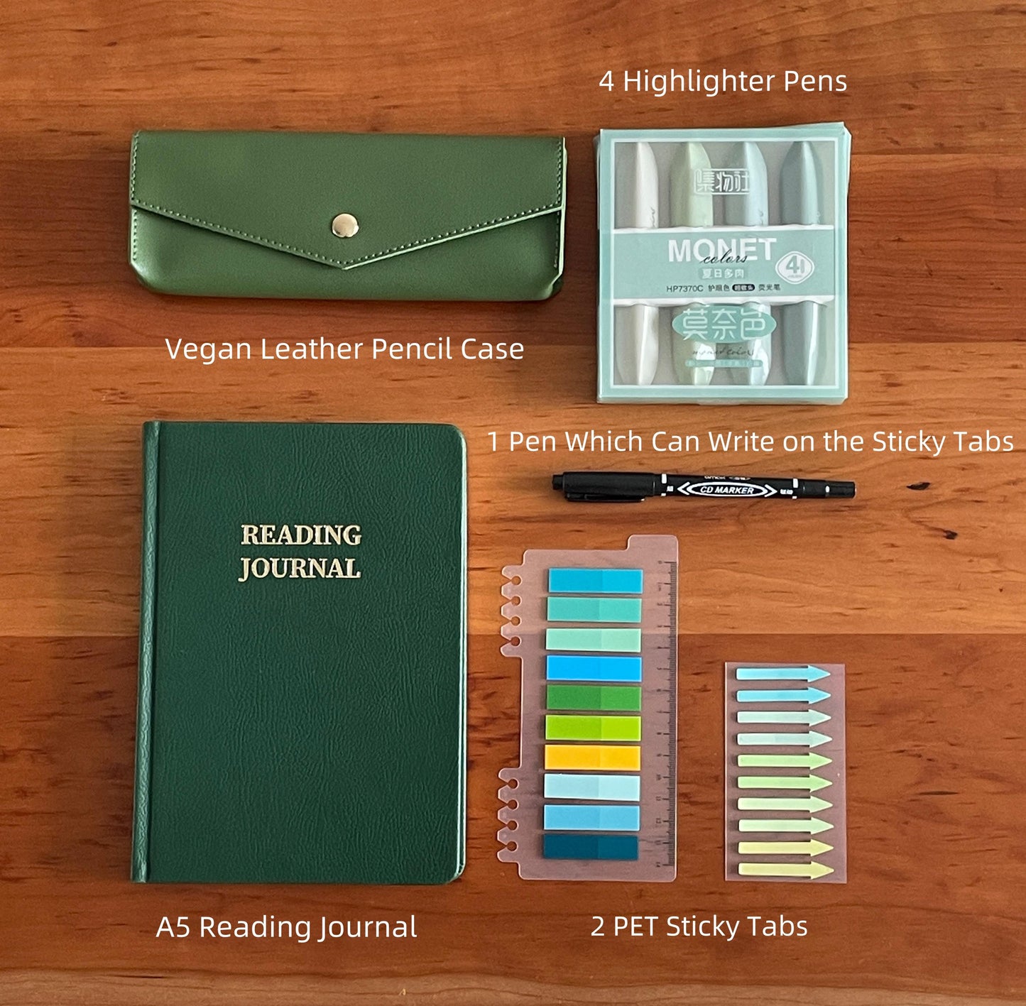 Luxury Green Book Lover Gift Set | Reading Accessories | A5 Reading Journal Book Annotation Kit | Bookworm Gift for Her Him | Reading Gift