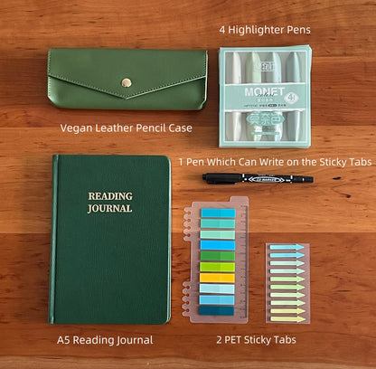 Luxury Green Book Lover Gift Set | Reading Accessories | A5 Reading Journal Book Annotation Kit | Bookworm Gift for Her Him | Reading Gift