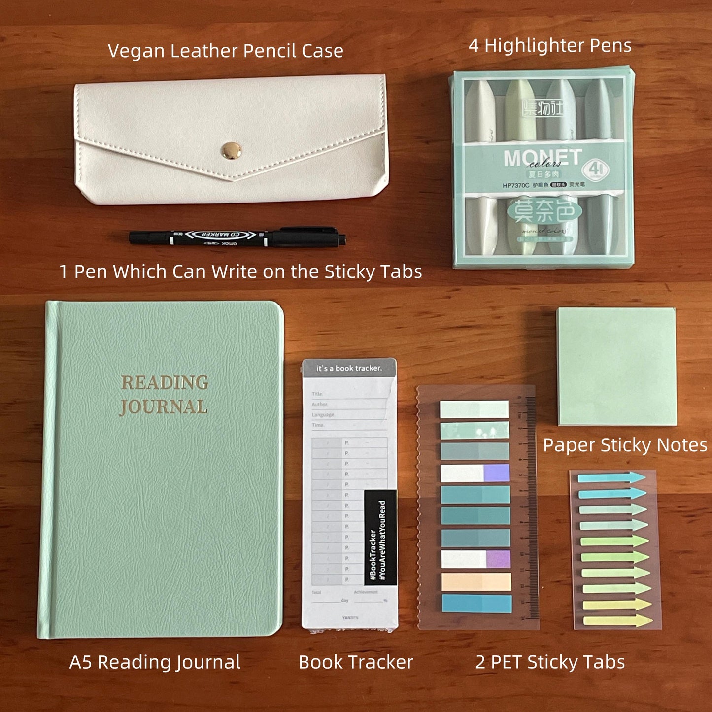 Luxury Mint Book Lover Gift Set | Reading Accessories | A5 Reading Journal Book Annotation Kit | Bookworm Book Club Gift | Reading Gift
