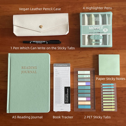 Luxury Mint Book Lover Gift Set | Reading Accessories | A5 Reading Journal Book Annotation Kit | Bookworm Book Club Gift | Reading Gift