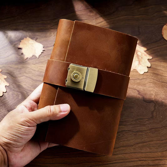 100% Genuine Leather Retro Password Lock 6 Ring Binder | A5 A6 Personal A7 | Handmade Sketchbook Notebook Diary Planner | Gift for Her Him