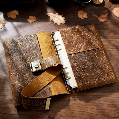 100% Genuine Leather Retro Password Lock 6 Ring Binder | A5 A6 Personal A7 | Handmade Sketchbook Notebook Diary Planner | Gift for Her Him