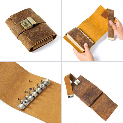 100% Genuine Leather Retro Password Lock 6 Ring Binder | A5 A6 Personal A7 | Handmade Sketchbook Notebook Diary Planner | Gift for Her Him