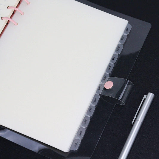 12 Months Frosted Clear Side Tab Dividers | Transparent Plastic Planner Dividers | 6 Ring Binder | Planner Index Filofax A5