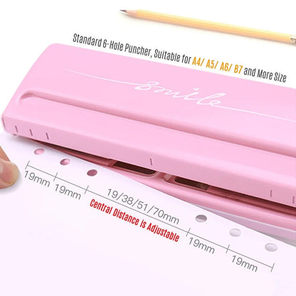 Adjustable 6 Hole Punch Standard Puncher | for 6 Ring Binder | A4 A5 A6 Personal A7 | Planner Refills Punch | Loose-Leaf Paper Puncher