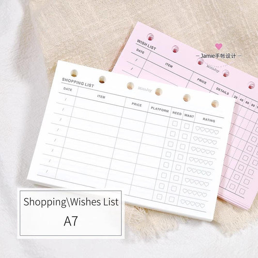 A7 Shopping List Wish List Planner Inserts | 40 Sheets | 120gsm Paper | 6 Ring Binder Printed Planner Refills