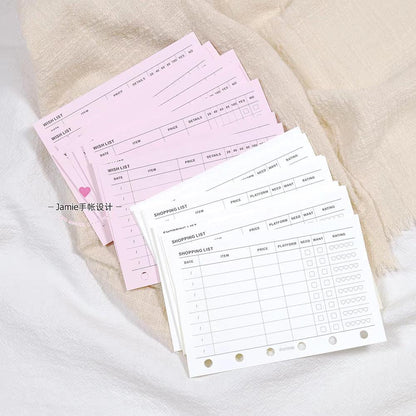 A7 Shopping List Wish List Planner Inserts | 40 Sheets | 120gsm Paper | 6 Ring Binder Printed Planner Refills