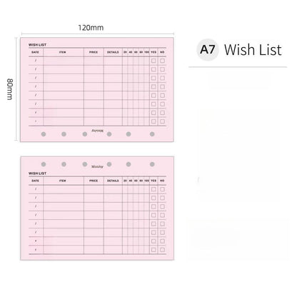 A7 Shopping List Wish List Planner Inserts | 40 Sheets | 120gsm Paper | 6 Ring Binder Printed Planner Refills