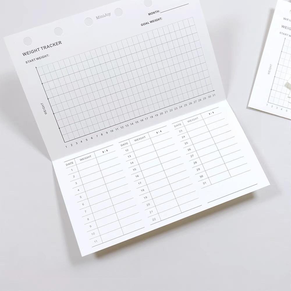 Weight Tracker Record Printed Planner Inserts | A7 Personal Size | 120gsm Paper | 6 Ring Binder Planner Refills | Health Wellness Diet