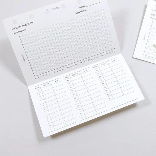 Weight Tracker Record Printed Planner Inserts | A7 Personal Size | 120gsm Paper | 6 Ring Binder Planner Refills | Health Wellness Diet