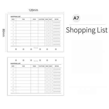 A7 Shopping List Wish List Planner Inserts | 40 Sheets | 120gsm Paper | 6 Ring Binder Printed Planner Refills