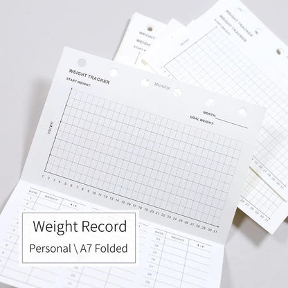 Weight Tracker Record Printed Planner Inserts | A7 Personal Size | 120gsm Paper | 6 Ring Binder Planner Refills | Health Wellness Diet