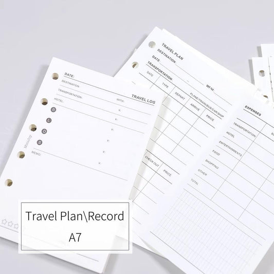 A7 Travel Plan Printed Planner Inserts | 120gsm Paper | 6 Ring Binder Planner Refills | Travel Log Record Inserts